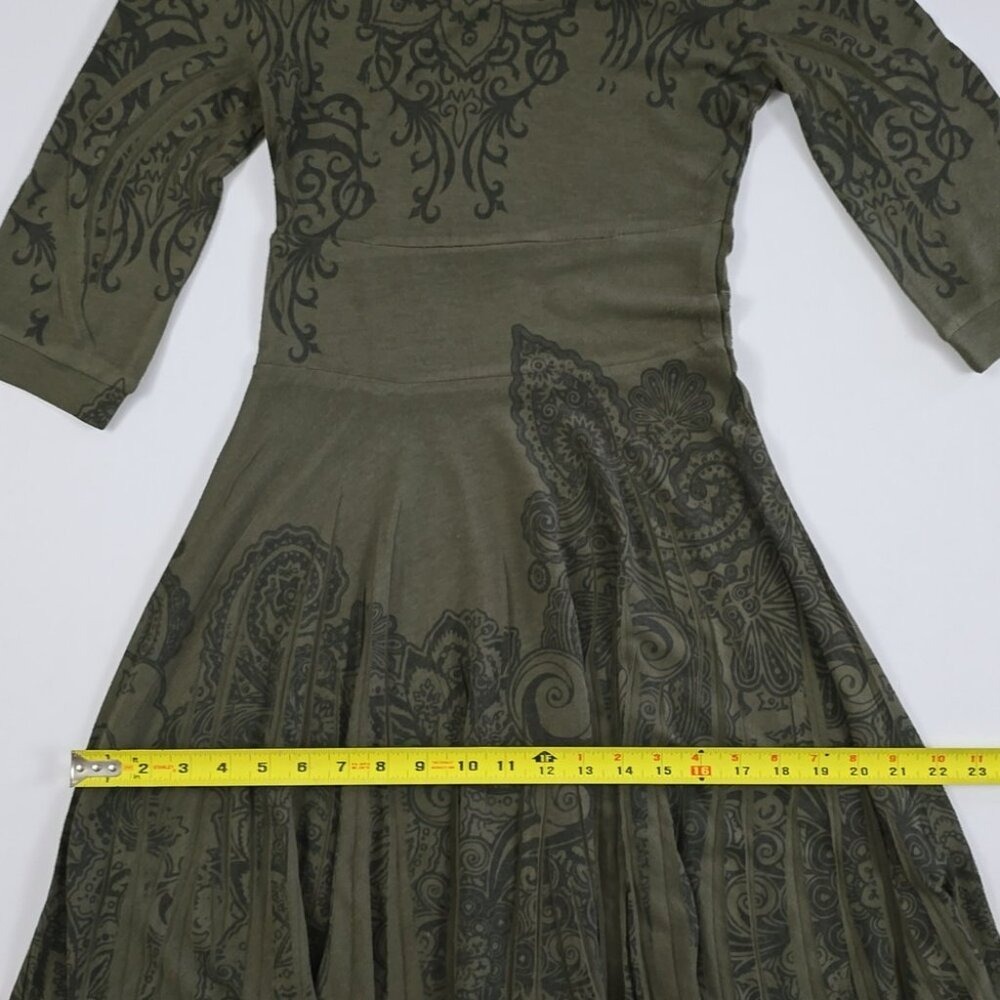 Papillon Women's Fit & Flare Dress Fatigue Green Paisley Knit Crew Neck Size S - Picture 12 of 12